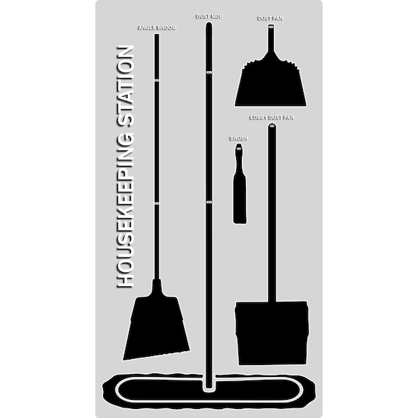 5S Housekeeping Shadow Board Broom Station Version 4 - Gray Board / Black Shadows  With Broom